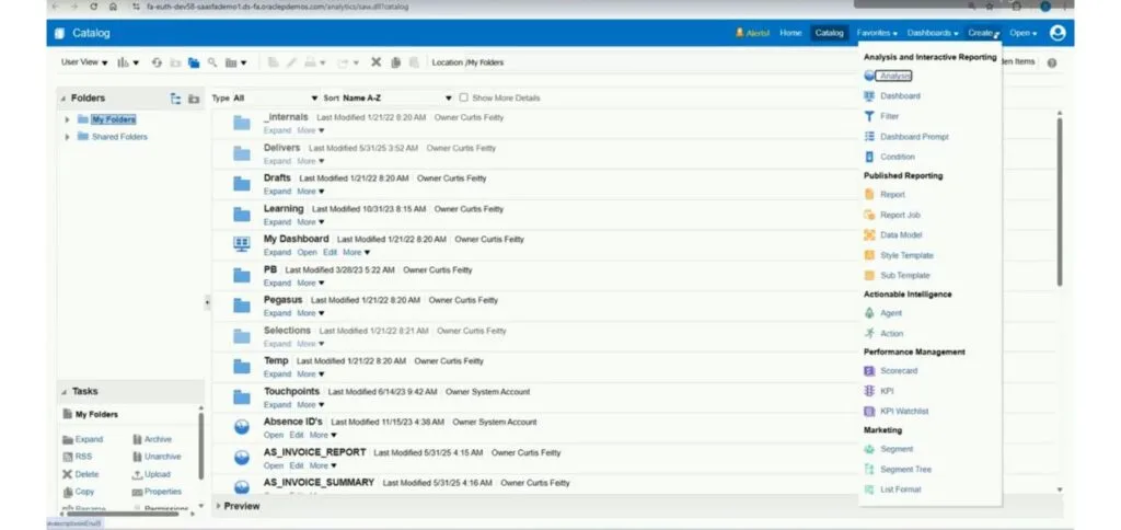 Create Analysis from Catalog