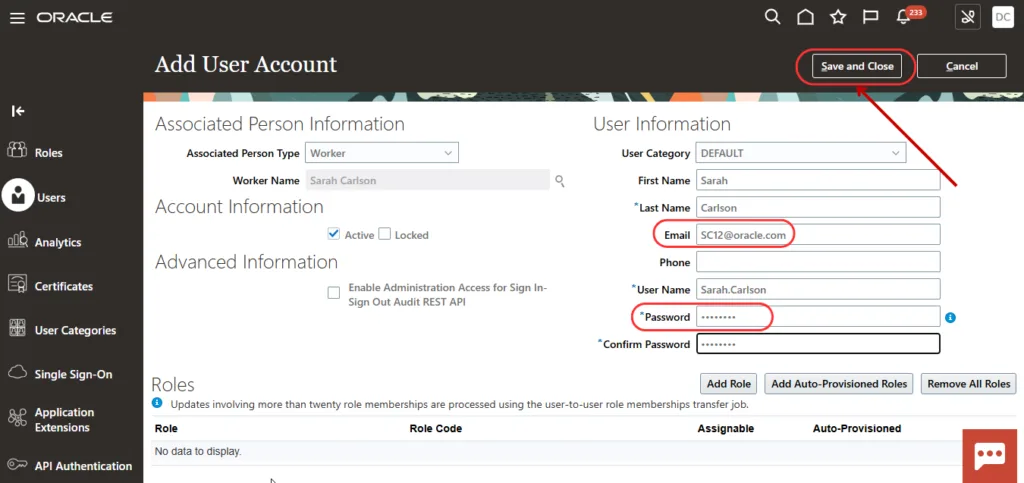 Step 8 – Enter User Info and Save