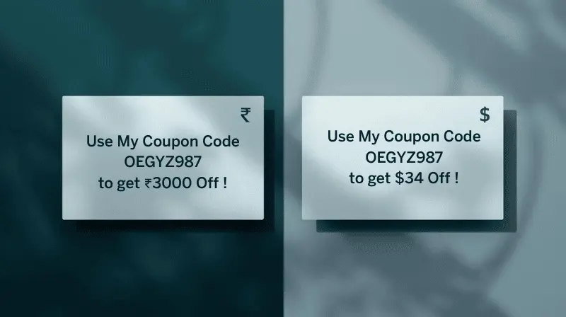 Discount values badge showing ₹3,000 and $34 off